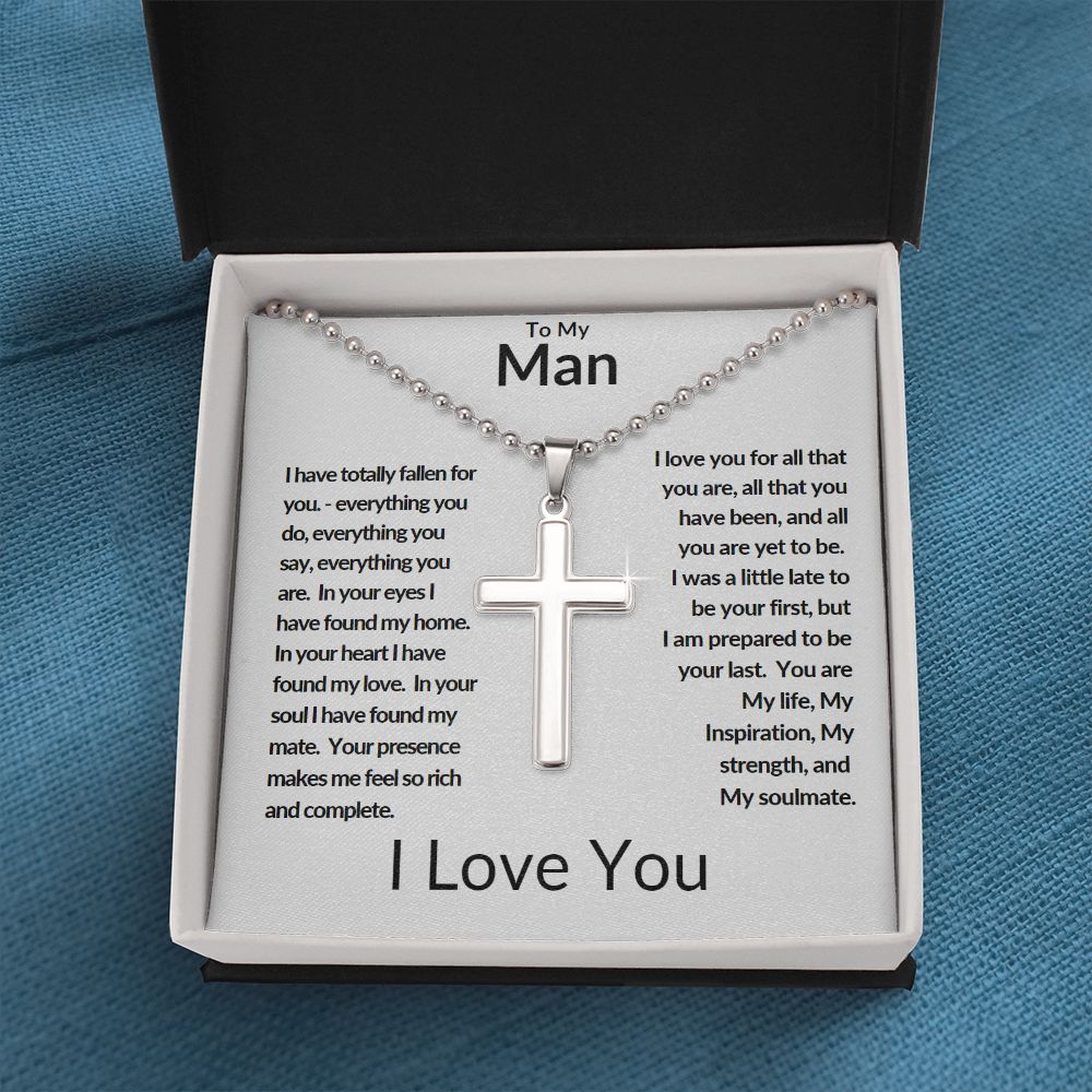 Stainless Cross Necklace with Ball Chain - To My Man