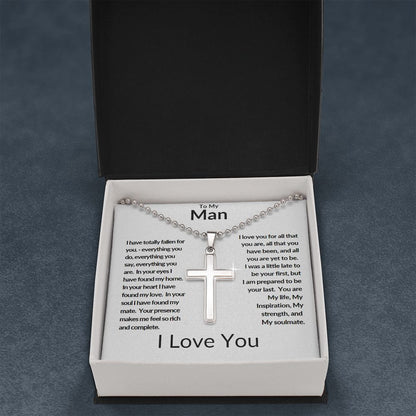 Stainless Cross Necklace with Ball Chain - To My Man