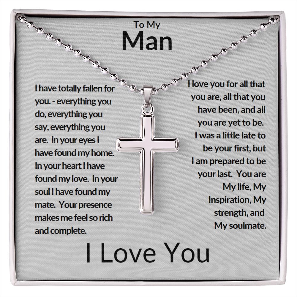 Stainless Cross Necklace with Ball Chain - To My Man