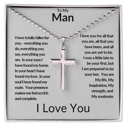 Stainless Cross Necklace with Ball Chain - To My Man