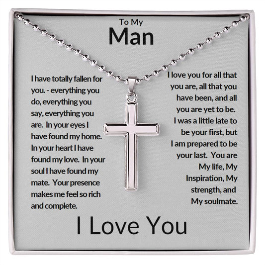 Stainless Cross Necklace with Ball Chain - To My Man