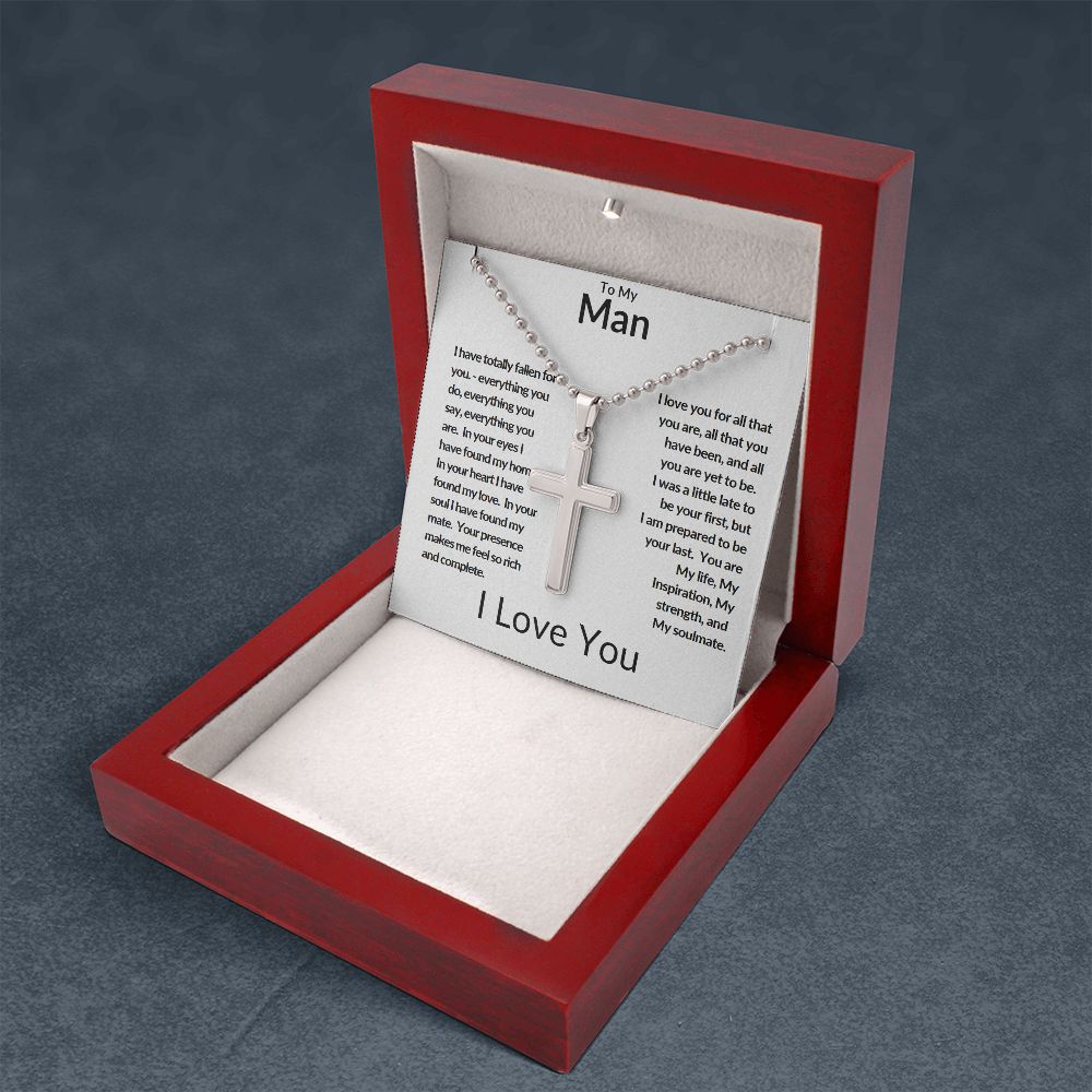 Stainless Cross Necklace with Ball Chain - To My Man