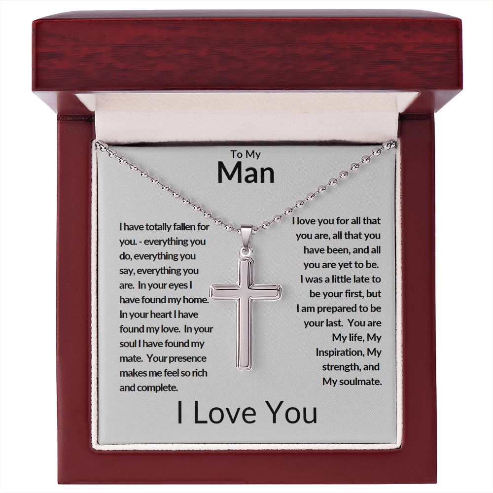 Stainless Cross Necklace with Ball Chain - To My Man
